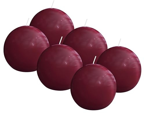 Bolsius – Vela esférica lisa – Rojo – Brillante – 7 cm – 6 unidades – 16 horas – Velas decorativas – sin aceite de palma – con cera vegetal natural