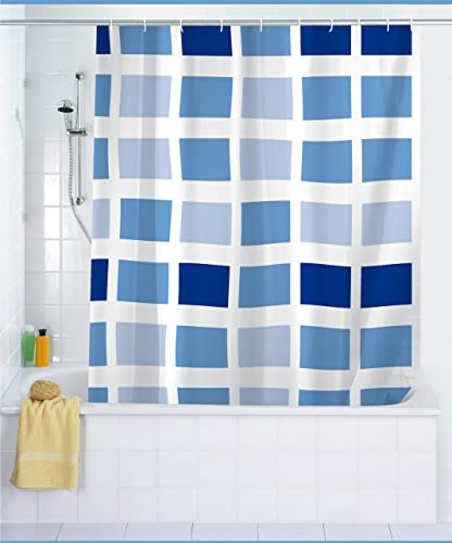 Wenko Cortina de Ducha Mosaico roja - Impermeable, Polietileno, 180 x 200 cm, Azul