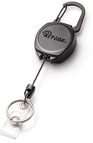 KEY-BAK 0KB1-0A24 Sidekick ID Badge and Key Reel, 24 Kevlar Cord, Tough Polycarbonate Case, Zinc Alloy Metal Carabiner (0KB1-0A24), Black
