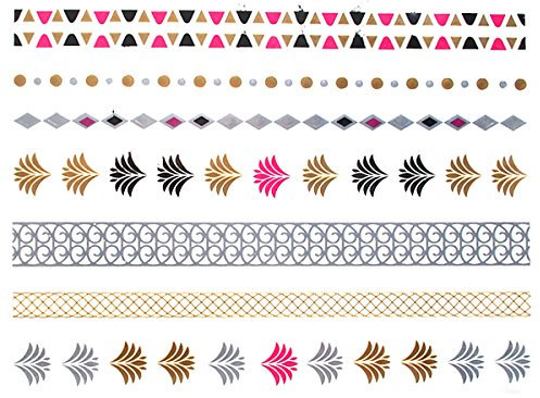 CHICNET Tattoo golden silbern temporär Motivbogen Klebetattoos rosa Farn Ketten Schmuck Tattoos