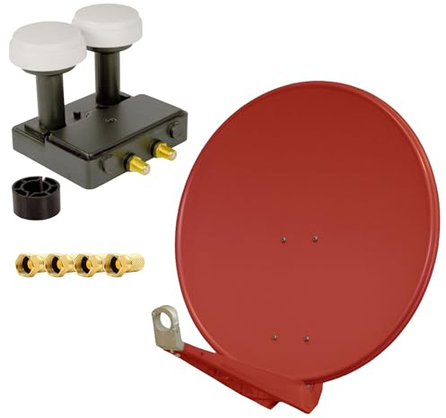 Premium X DELUXE85 Aluminium 85cm Digital SAT Schüssel Spiegel in Ziegelrot für HDTV HD+ 3D 4K Ultra + Monoblock Twin PXMB-6T LNB 0,1dB Astra 19,2° Hotbird 13° + 4X F-Stecker