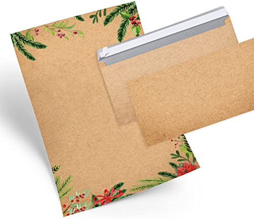 Logbuch-Verlag SET Weihnachten Briefpapier 25 Blatt + 25 Kuverts Weihnachtsbriefe Weihnachtsbriefpapier für Kunden DIN A4 Papier