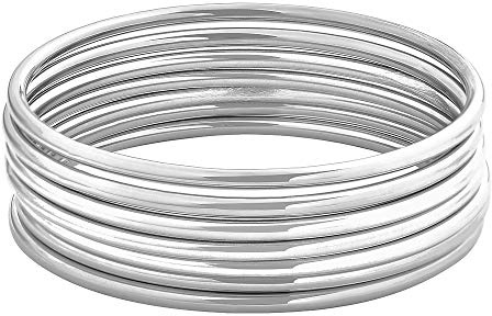 Edforce Stainless Steel Glossy Thin Round Bangle Bracelet Set for Women, Set of 7 (Silver, 7.8)