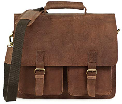 Jahn-Tasche - Sehr Robuste Aktentasche/Lehrertasche Größe L aus Büffel-Leder, Braun, Modell 420-n
