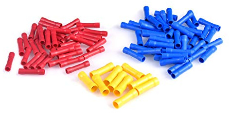KATUR 100 connettori a crimpare per giunzione di testa, completamente isolati, in PVC, connettori dritti per giunzione a testa dritta, 22-16 AWG, blu 16-14 AWG, Yellow12-10AWG