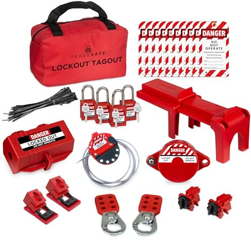 Tradesafe Lockout-Tagout-Kit mit Loto-Schlössern für Absperrventile, Kugelventile, elektrische Stecker, Haspen, Sicherheits-Etiketten 1 Key Per Lock