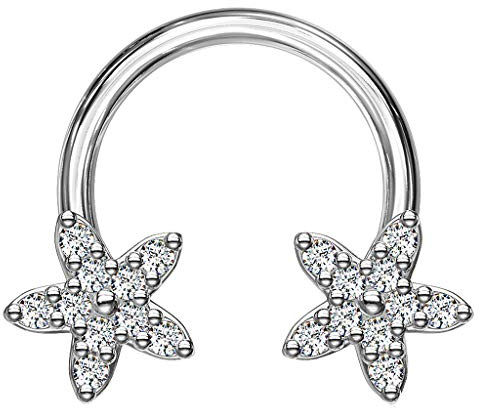 Piercingfaktor Piercing mit Glitzer Kristall Blumen Kugel Ohr Lippen Nasen Hufeisen Horseshoe Tragus Helix Labret Septum Nasenpiercing Silber