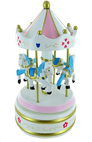 Miniatur Karussell aus Holz mit Spieluhr/Spieldose/Musikbox, rotierenden Pferden und 18-Ton-Federspielwerk - Carousel Waltz (R. Rodgers)