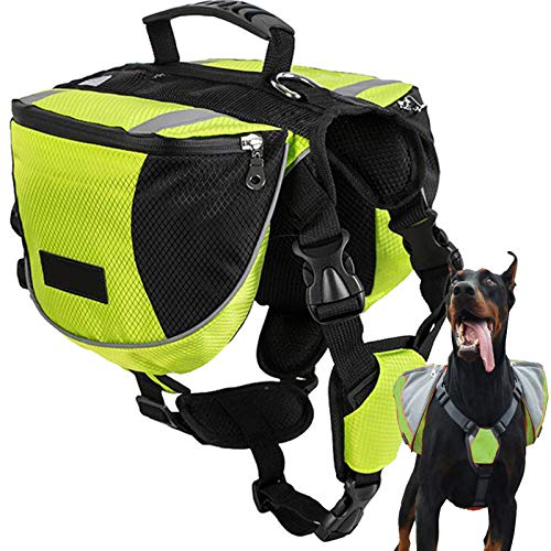 PJDDP Hunderucksack Hundetasche Hund Packtaschen Doppeltasche Satteltasche Für Hound Travel Outdoor Hund Rucksack Reflektierende Verstellbarer Hundegeschirrtasche Für Mittlere Und Große Hund,Grün,L