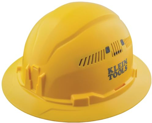 Klein Tools 60262 Schutzhut, belüftet, volle Krempe, gepolstertes, selbstableitendes, geruchsabweisendes Schweißband, Gelb