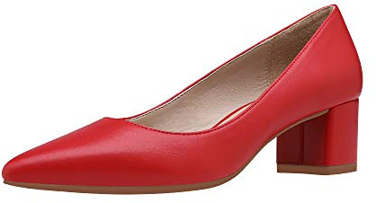 DREAM PAIRS DPU212 högklackade tjocka pumpskor för kvinnor, Röd/PU, 40 EU