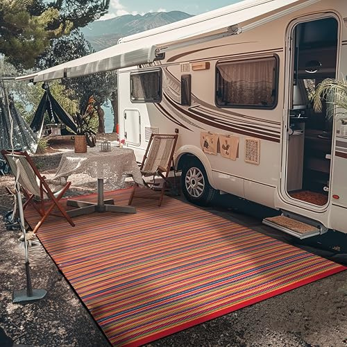 Green Decore Wendbare Camping- und Picknick-Teppiche aus recyceltem Kunststoff, perfekt für Garten, Terrasse, Picknick, Terrassendielen, Flecken- und wasserabweisend, Weaver, Rot, 270 x 360 cm