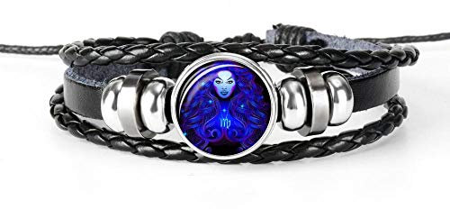 WQZYY&ASDCD Armband Armkette Damen Schwarzes Geflochtenes Lederarmband Krebs Leo Virgo Libra Gewebter Glasschmuck Punk Men Armband-Xzs005-6