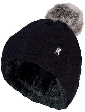HEAT HOLDERS - Damen Bunt Muster Winter Outdoor Fleece Warm Wintermütze/Beanie Mütze mit Pompon Bommel