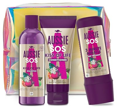 Aussie Set De Regalo SOS - Mascarilla Pelo Seco y Dañado, Acondicionador Pelo Y Champú - Hidratación Y Brillo Para El Pelo - 225/200/290 ml