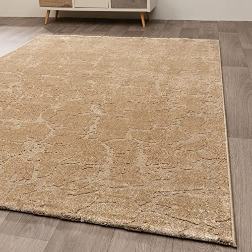 Steffensmeier Kurzflor Teppich Rom Wohnzimmerteppich modern, strapazierfähig und pflegeleicht, Senf, Größe: 133x195 cm