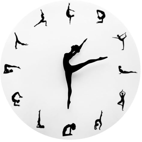 HOMSFOU 1 Stück Quarzuhr Hängende Zeit Yoga Weiß Küche ohne Ticken Batterie Stumm Dekorativ DIY Rund Nicht Schwarz Wand für Haltung Büro Zuhause Anzeiger
