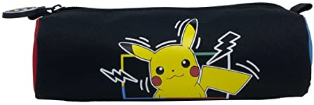 CyP Brands-Pokémon- Estuche cilíndrico, Portatodos, Material Escolar, Pikachu, Estuche, Color Negro, Producto Oficial