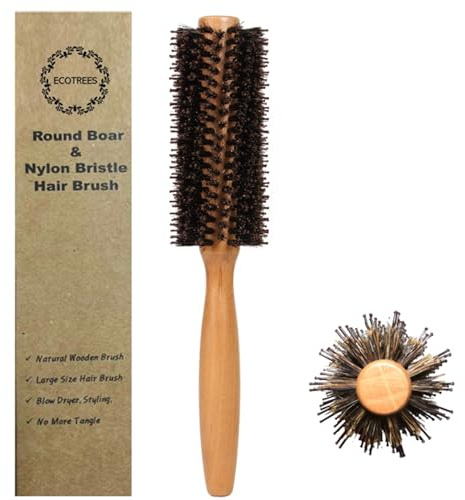 ECOTREES Boar Bristle & Nylon Pin Round Hair Brush for Blow Dry, Styling, Curling, Volumizing | No more tangle