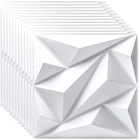 JOLOV 12PC 50 * 50cm 3D Wandpaneele,Hochsteifes PVC,Wandverkleidung Deckenpaneele Wasserfest, Hitzebeständig, Geruchsneutral,Recycelbar,matt weiß (B)