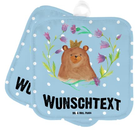 Mr. & Mrs. Panda Personalisierte Topflappen Bär Königin - Geschenke, Teddy, mit Namen, Lieblingsmensch, Namensaufdruck, Beste Mama, Set Personalisiert, Personalisierter Ofenhandschuh, Muttertag, Mom