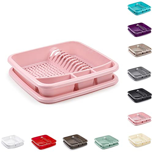 plastific Pink Plastic Dish Drainer Plate Cutlery Rack Kitchen Sink Utensil Draining Cup Holder Drying Rack Draining Rack Sink Drainer Kitchen Gadgets (39 x 39 x 7.5cm)