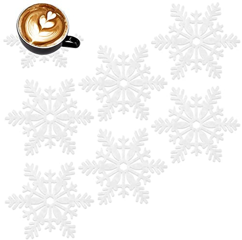 orion group Becheruntersetzer Tassenuntersetzer Tassenunterlagen weiß | Unterlage Untersetzer Filz Schneeflocke 6er-Set 13,5 cm
