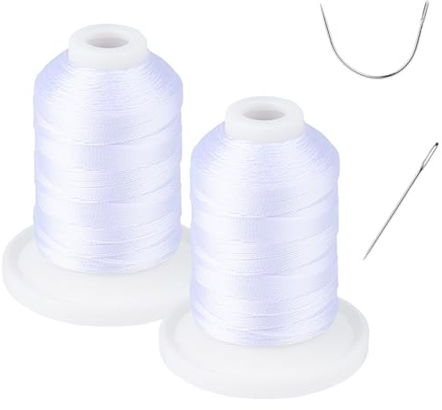 Utomhus, extra stark reparationstråd för klädsel – UV-beständig – kraftig tråd för hand- eller maskinsömnad – Simthread 100% bunden polyester Tex 69 (12 wt) – NP-vit