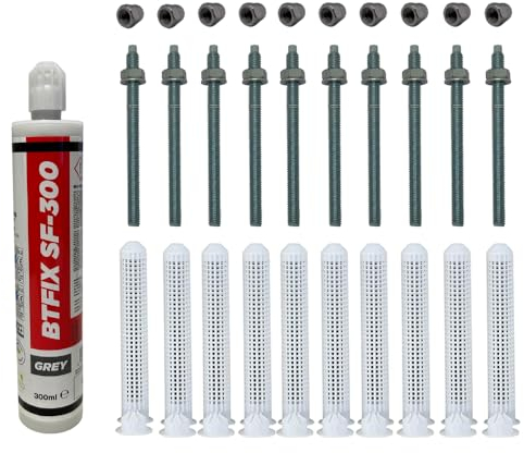 BATIFIX Schwerlast-Montageset I M12x160 Ankerstangen verzinkt + Siebhülsen inkl. Injektionsmörtel und Hutmuttern I Schwerlast-Anker I Schwerlast-dübel (Verzinkter Stahl, M12 x 160 mm)