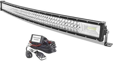 AUXTINGS 106 cm Barre Lumineuse Courbe 540W Feux Antibrouillard LED avec 12V télécommande stroboscopique Kit de câblage 6000K 3 Rangées Etanche LED Projecteur pour Voiture Camion Tracteur,IP67