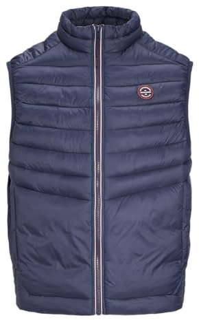 JACK & JONES chaleco amortiguador masculino, Chaqueta azul marino/detalle: costuras rojas verdaderas, XL