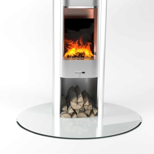 Glasplatte24 Funkenschutzplatte Elipse für Kaminofen, Glasplatte mit 18mm Facette, Glasbodenplatte Hitzeschutz mit ESG Sicherheitsglas, 120 x 150 cm, Stärke 6mm