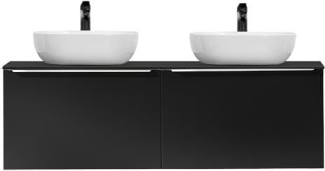 Lomadox Waschtisch Doppelwaschtisch 120cm, matt schwarz, 2 Keramik-Aufsatzwaschbecken in weiß