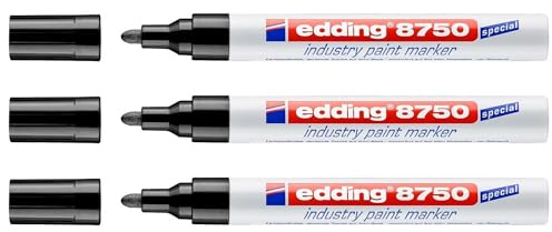 EDDING Set mit 3 Markern für Farbe 8750, speziell für Industrie, Schwarz, 2-4 mm