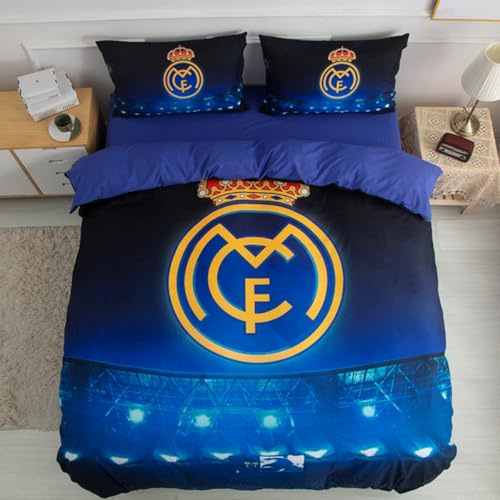 ENIXWH Juego de ropa de cama para adolescentes con diseño de estrella de fútbol 3D, Madrid, Modric, ropa de cama de microfibra, juego de cama de equipo de fútbol con cremalleras y 2 fundas de almohada
