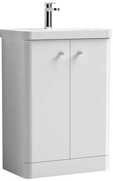 Balterley Vanity Unit with Basin Floor Standing, Soft Close 2 Door with Handles & Thin Edge Sink, Bathroom Vanity Units with Basin, Bathroom Sink Storage Cabinet - 605 x 355 x 863mm (White)