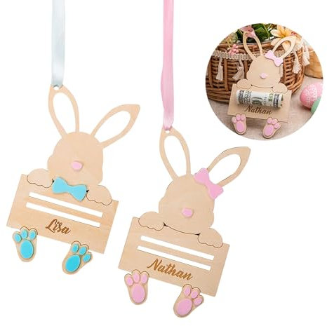Personalisierter Osterhasen-Geldhalter, individueller Name, Osterkorb-Geldhalter, Deko-Ideen, Osterei-Namensschild, Lasergravur, Namensschilder, Geschenk für Kinder (blau) (Blau)