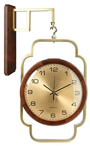 Retro Bahnhofsuhr Massivholz zweiseitige Uhr, amerikanischer Retro-Retro-doppelseitige Wanduhr, Vintage-Wandhänge dekorative Uhr for Wohnzimmerküche, Lobby, Veranda, Korridor, Studiendekoration ( Colo
