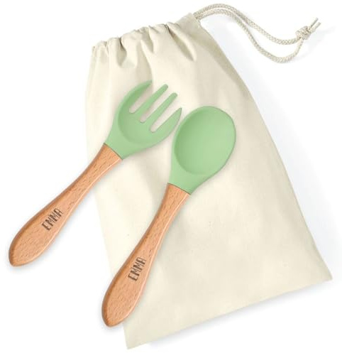 Couverts en silicone gravés prénom pour bébés (Vert)