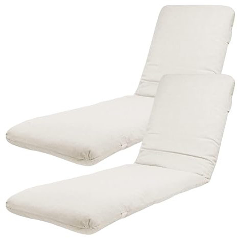 TIENDA EURASIA - Cojin Tumbona Exterior | Pack 2 Colchonetas | Medida 180 x 50 x 6 cm | Funda de Loneta con Cremallera Lavable | Relleno de Fibra Hueca Acolchada (Crudo)