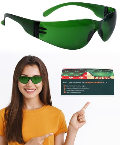 LIGHTMEUP Rotlicht-Therapie-Brille, Augenschutz für Infrarot- und LED-Lichtsitzungen, blockiert 200–2000 nm schädliche Wellenlängen, behält die Sichtbarkeit, leichte Rotlicht-Brille