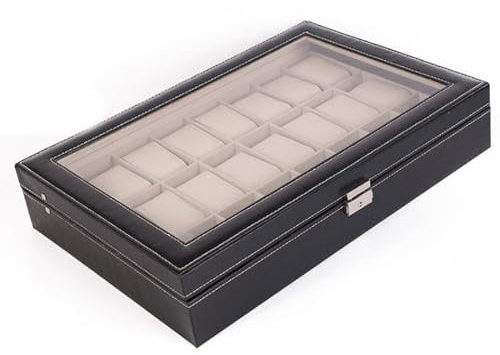 VHVYWY Uhrenkoffer Uhrenrolle Uhrenbox Uhrenschatulle PU-Leder-Samt-Innenraum Multifunktionale Uhrenbox für Damen Und Herren, Geschenk für geliebte Menschen 24 - Grids