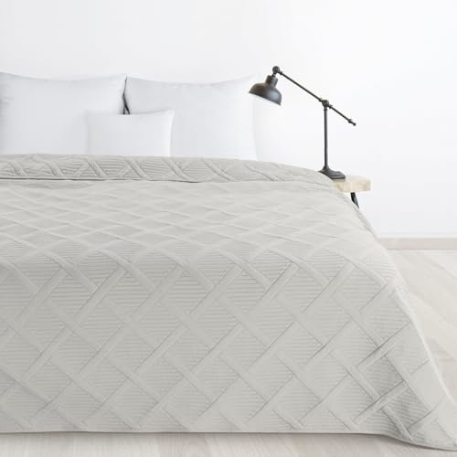 Design91 Gesteppte Tagesdecke Bettüberwurf ALARA5, Gesteppte, zweiseitige Decke Kariert 170x210 200x220 220x240 Ganzjährig (Grau, 200x220 cm)
