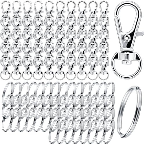 100 Stück Schlüsselringe Karabiner Schlüsselanhänger Ringe Basteln Selber Machen Karabinerhaken Klein mit Drehgelenk Schlüsselkarabiner Key Ring Metall für DIY Keychain Anhänger Basteln Silber