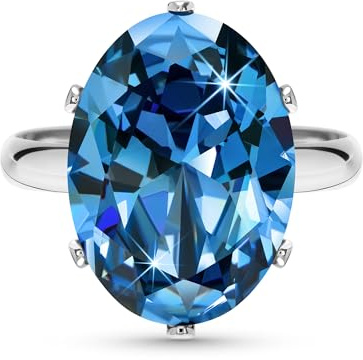 Linawe Anello da Donna con Acquamarina - Regolabile in Argento, Grande Anello con Diamante Blu di Moissanite - Gioielli alla Moda