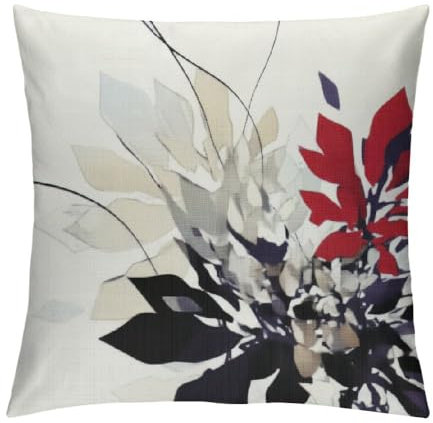 Kissenhüllen Rot Schwarz Und Grau Dahlie Geometrie Weiß Grau Blume Sommer, Moderne Kissenhülle Gemütliche Dekokissen Kissenbezüge Für Auto Stuhl Büro 45X45Cn