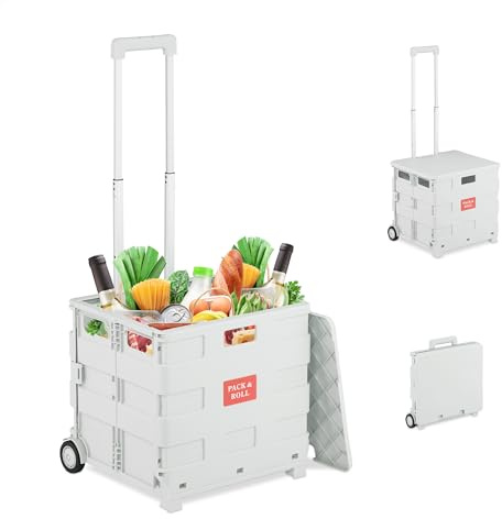 Relaxdays Einkaufstrolley, klappbar, Einkaufskorb mit Rollen, Deckel & Teleskopgriff, bis 35 kg, Rollkiste, Farbwahl