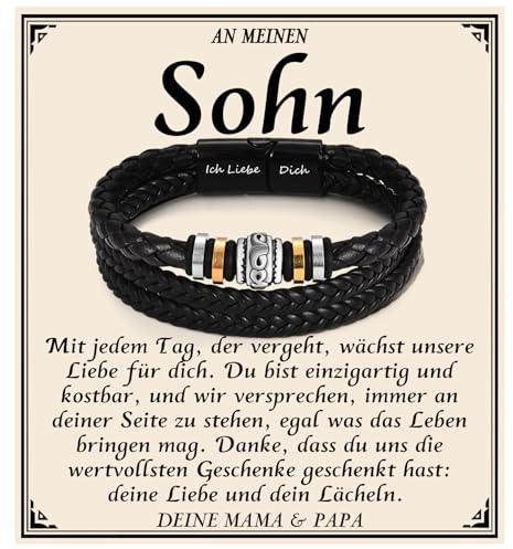 PDTU Geschenke für Männer, Lederarmband für Papa Sohn Bruder, Armband Geschenk für Männer Jungs Papa Sohn Bruder zum Geburtstag Weihnachten Vatertag