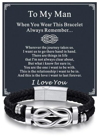 Bandmax Ich Liebe Dich Lederarmband Herren Edelstahl Armband Herren Wickelarmband mit Karte Unendlichkeit Knoten Armband für Geburtstag Weihnachten Modeschmuck Accessoire
