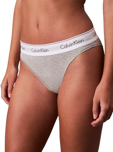 Calvin Klein kvinnors höga ben trosor med logotyp midjeband, Grå (grå ljung), L